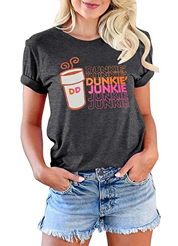 Women's Cute Coffee Graphic T-Shirt Casual Tee (Dark Grey)