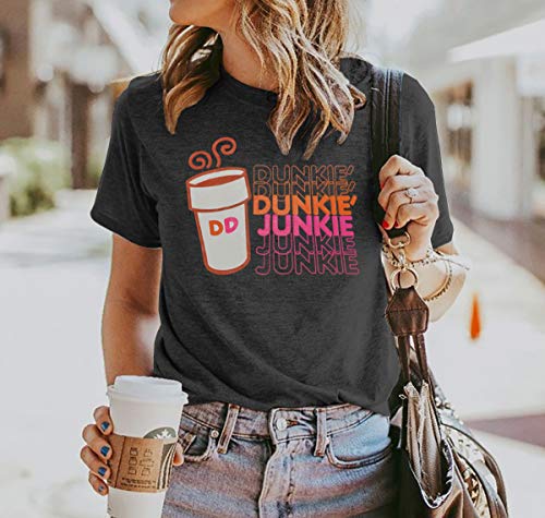 Women's Cute Coffee Graphic T-Shirt Casual Tee (Dark Grey)