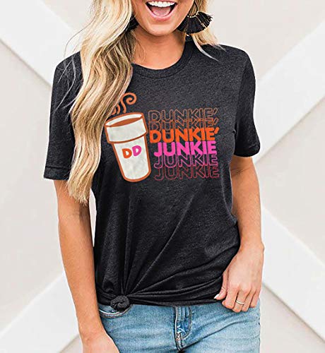 Women's Cute Coffee Graphic T-Shirt Casual Tee (Dark Grey)