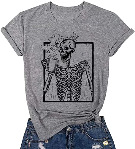 Halloween Skull Graphic Tee for Women - Hot Coffee