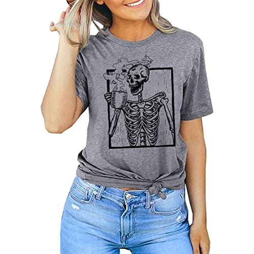 Halloween Skull Graphic Tee for Women - Hot Coffee