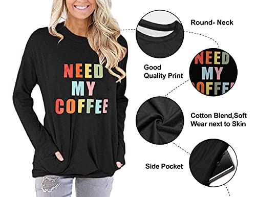 Black Long Sleeve Coffee Print Baggy Tee Shirt