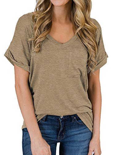 MIHOLL Coffee V-Neck Casual Tee for Women