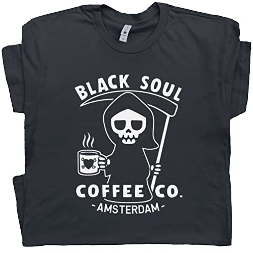 XL - Black Soul Coffee T Shirt Cool Vintage Amsterdam Shirt for Men Women Weird Funny Retro Death Coffee Graphic Tee