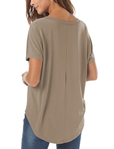 Herou Summer Light Coffee T Shirt for Women Short Sleeve Hi Low Loose Basic Tops Light Coffee Small
