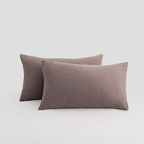 2-Pack Stretch Pillow Cases - Jersey Knit & Envelope Closure Pillowcases with Ultra Soft T-Shirt Like Polyester Blend - Suitable for Queen or Standard Size Set of 2, Heather Brown