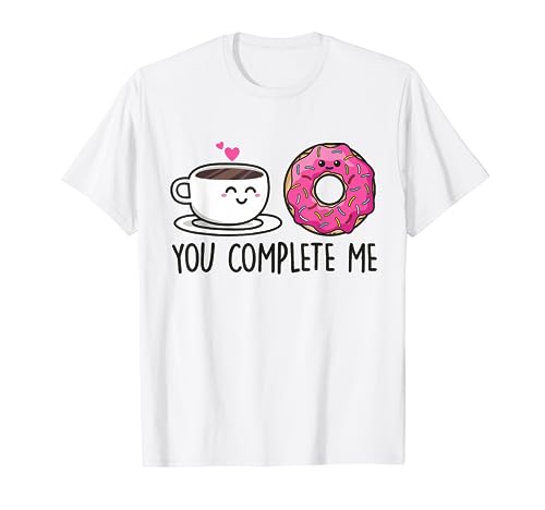 Cute Kawaii Donut & Coffee T-Shirt - YOU COMPLETE ME TShirt