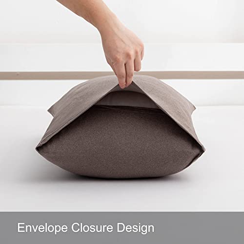 2-Pack Stretch Pillow Cases - Jersey Knit & Envelope Closure Pillowcases with Ultra Soft T-Shirt Like Polyester Blend - Suitable for Queen or Standard Size Set of 2, Heather Brown