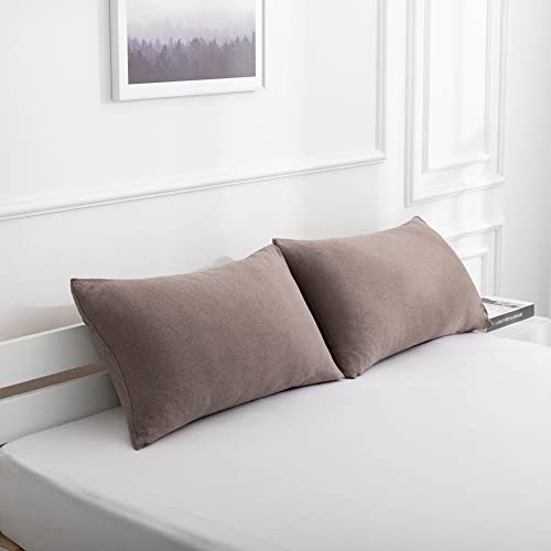 2-Pack Stretch Pillow Cases - Jersey Knit & Envelope Closure Pillowcases with Ultra Soft T-Shirt Like Polyester Blend - Suitable for Queen or Standard Size Set of 2, Heather Brown