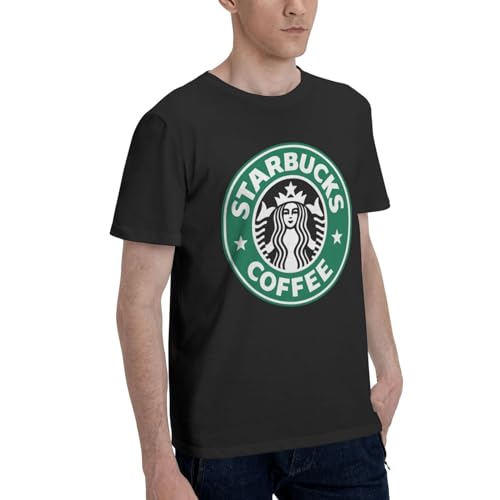 Men's Starbuc* Logo Shirt Coffee-Tshirts for Men Cotton Halloween Graphic T-Shirts Short Sleeve Tees Tops (Black, Large)