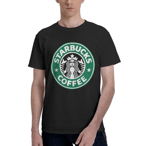 Men's Starbuc* Logo Shirt Coffee-Tshirts for Men Cotton Halloween Graphic T-Shirts Short Sleeve Tees Tops (Black, Large)