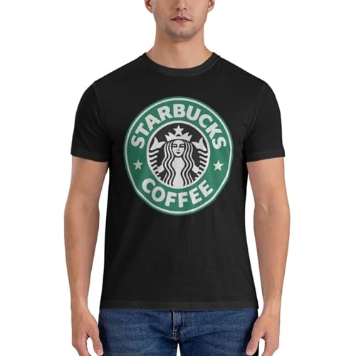Men's Starbuc* Logo Shirt Coffee-Tshirts for Men Cotton Halloween Graphic T-Shirts Short Sleeve Tees Tops (Black, Large)