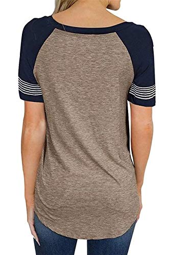 Short Sleeve Coffee T-Shirts for Women Color Block Top M