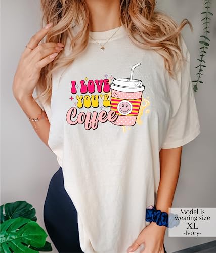 I Love You and Coffee Shirt Valentine's Day T Shirt Coffee Lover Shirts Couples Love Shirt Small Ivory