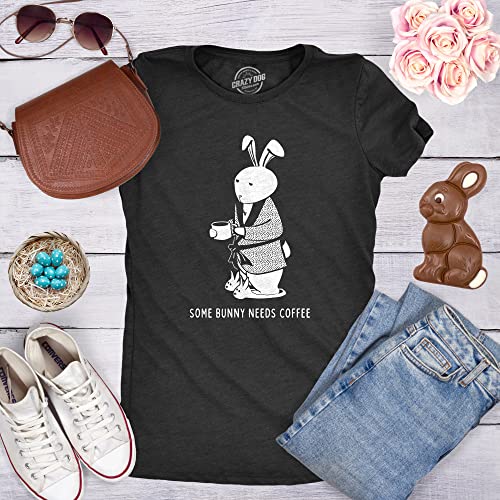 Womens Some Bunny Needs Coffee T Shirt Cute Easter Faith Sarcastic Girls Tee Funny Womens T Shirts Easter T Shirt for Women Funny Coffee T Shirt Women's Black - L