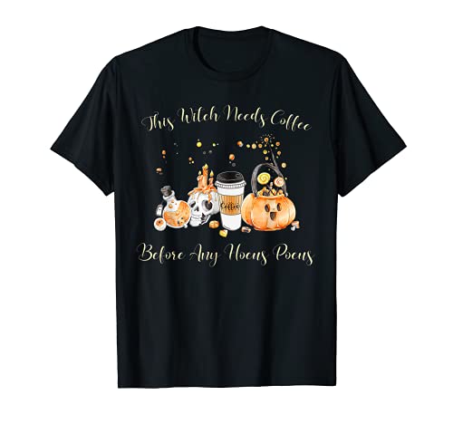 Funny Halloween, Skull Witches Brew, This Witch Needs Coffee T-Shirt