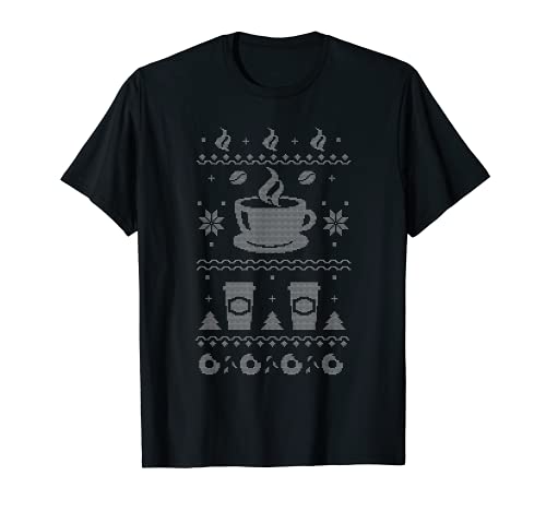 Coffee Themed Ugly Christmas Sweater Style T-Shirt