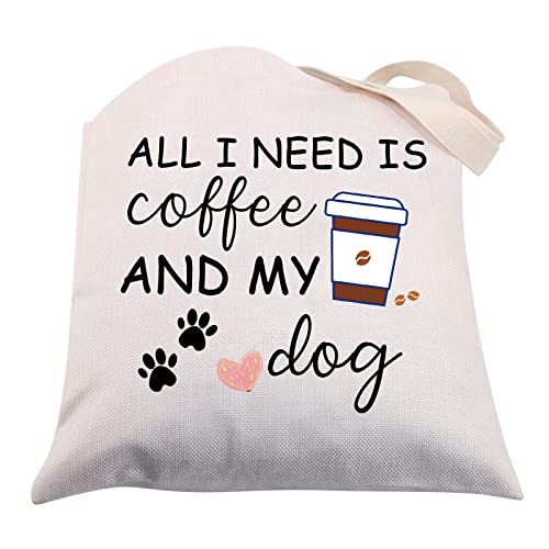 CMNIM All I Need is Coffee and My Dog Lover Gifts for Coffee Lovers Tote Bag Dog Mom Gift for Dog Owner Reusable Shopping Bag (Coffee and My Dog Tote Bag beige)