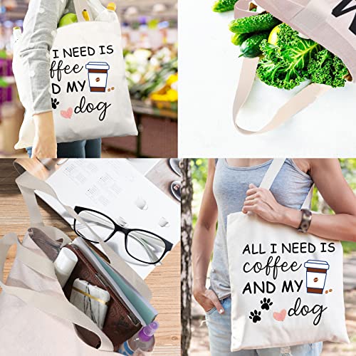 CMNIM All I Need is Coffee and My Dog Lover Gifts for Coffee Lovers Tote Bag Dog Mom Gift for Dog Owner Reusable Shopping Bag (Coffee and My Dog Tote Bag beige)