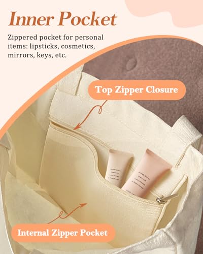 Miss Adola Aesthetic Canvas Tote Bag with Inner Pocket for Women Unique Funny Pattern Design Casual Sturdy Cloth Cotton Gift Totes Bag with Pattern for Vacation, Shopping, Work, Gym - Latte Coffee