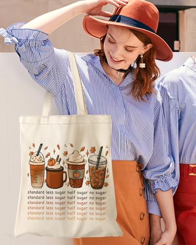 Miss Adola Aesthetic Canvas Tote Bag with Inner Pocket for Women Unique Funny Pattern Design Casual Sturdy Cloth Cotton Gift Totes Bag with Pattern for Vacation, Shopping, Work, Gym - Latte Coffee