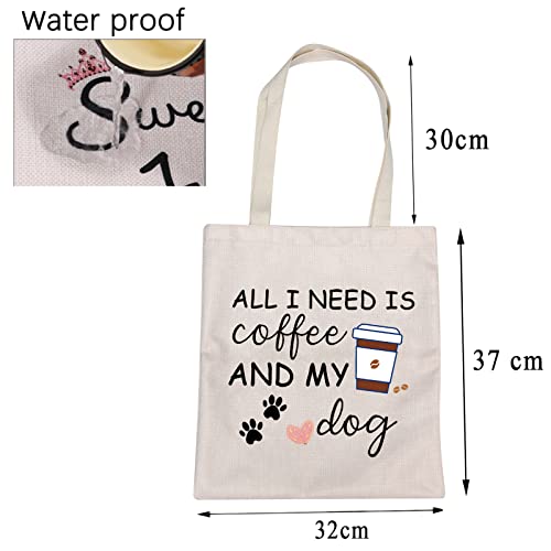 CMNIM All I Need is Coffee and My Dog Lover Gifts for Coffee Lovers Tote Bag Dog Mom Gift for Dog Owner Reusable Shopping Bag (Coffee and My Dog Tote Bag beige)