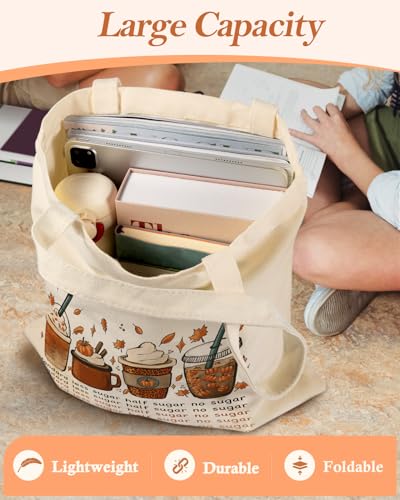 Miss Adola Aesthetic Canvas Tote Bag with Inner Pocket for Women Unique Funny Pattern Design Casual Sturdy Cloth Cotton Gift Totes Bag with Pattern for Vacation, Shopping, Work, Gym - Latte Coffee