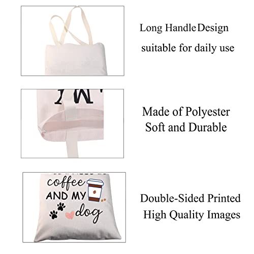 CMNIM All I Need is Coffee and My Dog Lover Gifts for Coffee Lovers Tote Bag Dog Mom Gift for Dog Owner Reusable Shopping Bag (Coffee and My Dog Tote Bag beige)