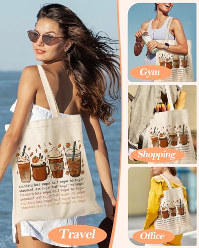 Miss Adola Aesthetic Canvas Tote Bag with Inner Pocket for Women Unique Funny Pattern Design Casual Sturdy Cloth Cotton Gift Totes Bag with Pattern for Vacation, Shopping, Work, Gym - Latte Coffee