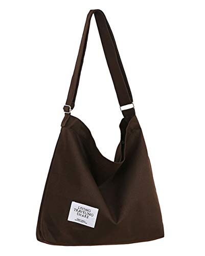 Covelin Women's Retro Large Size Canvas Shoulder Bag Hobo Crossbody Handbag Casual Tote Coffee