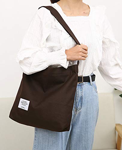 Covelin Women's Retro Large Size Canvas Shoulder Bag Hobo Crossbody Handbag Casual Tote Coffee