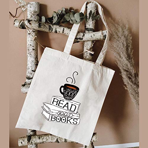 Myakako YouFangworkshop Funny Drink Good Coffee Read Good Books Reusable Cotton Canvas Tote Bag for Women, Men, Friends, Book Lovers, Teens, Readers, Coffee Lovers Grocery Shopping Tote Bag