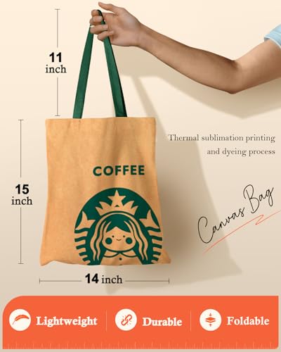 Miss Adola Aesthetic Canvas Tote Bag with Pattern for Women, Cute Funny Coffee Girl Design Casual Sturdy Cloth Cotton Totes Bag for Vacation, Shopping, Grocery, Work, Gym