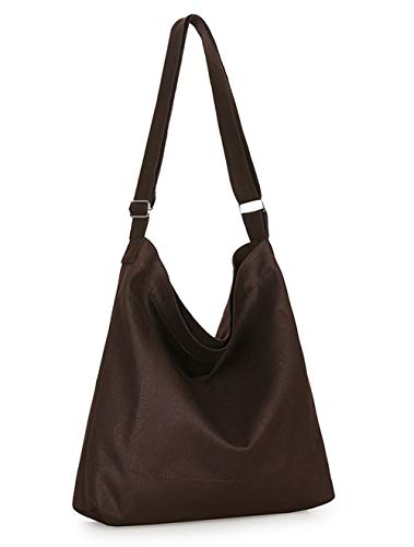 Covelin Women's Retro Large Size Canvas Shoulder Bag Hobo Crossbody Handbag Casual Tote Coffee