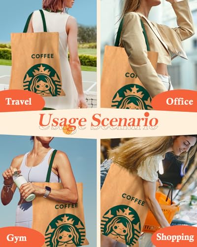 Miss Adola Aesthetic Canvas Tote Bag with Pattern for Women, Cute Funny Coffee Girl Design Casual Sturdy Cloth Cotton Totes Bag for Vacation, Shopping, Grocery, Work, Gym