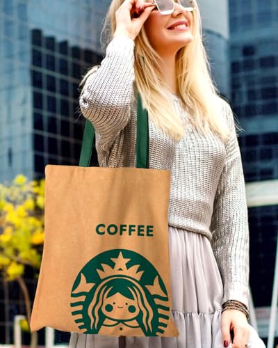 Miss Adola Aesthetic Canvas Tote Bag with Pattern for Women, Cute Funny Coffee Girl Design Casual Sturdy Cloth Cotton Totes Bag for Vacation, Shopping, Grocery, Work, Gym