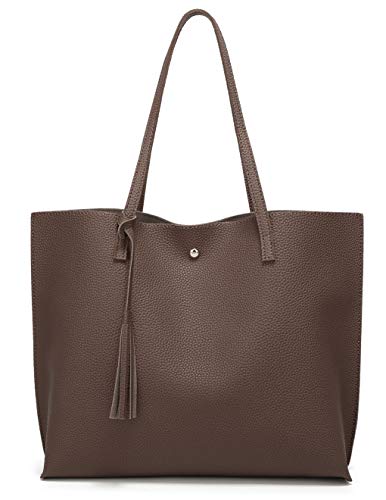 Dreubea Women's Soft Faux Leather Tote Shoulder Bag from, Big Capacity Tassel Handbag Coffee