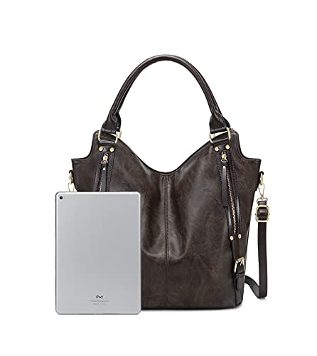 Women Tote Bag Handbags PU Leather Fashion Hobo Shoulder Bags with Adjustable Shoulder Strap (L, Deep coffee)