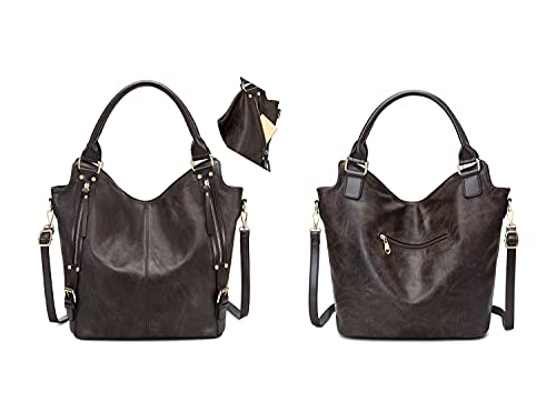 Women Tote Bag Handbags PU Leather Fashion Hobo Shoulder Bags with Adjustable Shoulder Strap (L, Deep coffee)