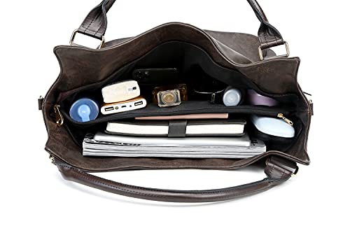 Women Tote Bag Handbags PU Leather Fashion Hobo Shoulder Bags with Adjustable Shoulder Strap (L, Deep coffee)