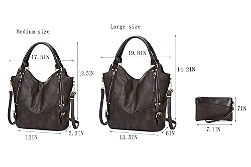 Women Tote Bag Handbags PU Leather Fashion Hobo Shoulder Bags with Adjustable Shoulder Strap (L, Deep coffee)