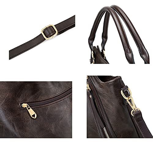 Women Tote Bag Handbags PU Leather Fashion Hobo Shoulder Bags with Adjustable Shoulder Strap (L, Deep coffee)