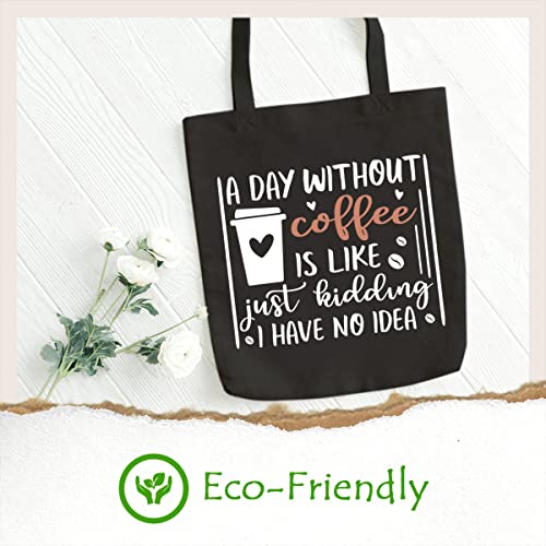 SAUIVD A Day Without Coffee Reusable Canvas Tote Bags Funny Coffee Quote Saying Grocery Bag Coffee Lover Tote Bag
