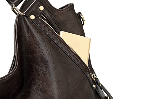 Women Tote Bag Handbags PU Leather Fashion Hobo Shoulder Bags with Adjustable Shoulder Strap (L, Deep coffee)