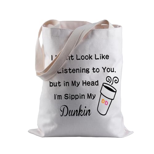 BLUPARK Donuts Lover Gift Coffee Lover Shopping Bag Sippin My D Coffee Tote Bag (My Dunkin)