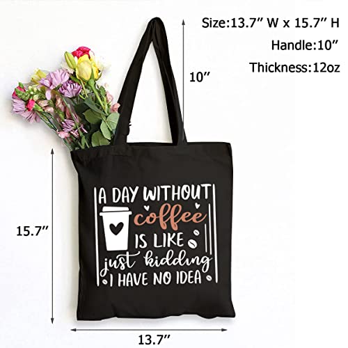 SAUIVD A Day Without Coffee Reusable Canvas Tote Bags Funny Coffee Quote Saying Grocery Bag Coffee Lover Tote Bag