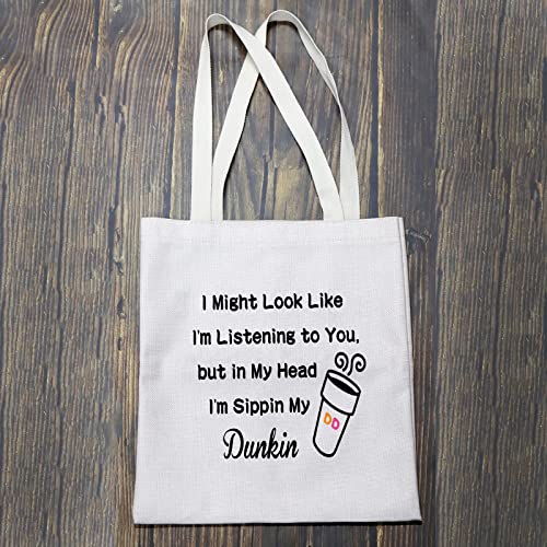 BLUPARK Donuts Lover Gift Coffee Lover Shopping Bag Sippin My D Coffee Tote Bag (My Dunkin)
