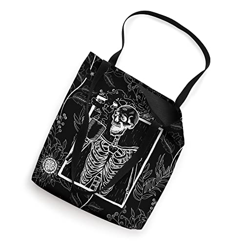 Skeleton Sunflower Black Floral Pattern Skull with Coffee Tote Bag