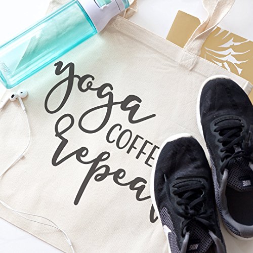 The Cotton & Canvas Co. Yoga, Coffee, Repeat Gym, Shopping and Travel Resusable Shoulder Tote and Handbag