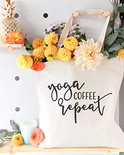 The Cotton & Canvas Co. Yoga, Coffee, Repeat Gym, Shopping and Travel Resusable Shoulder Tote and Handbag